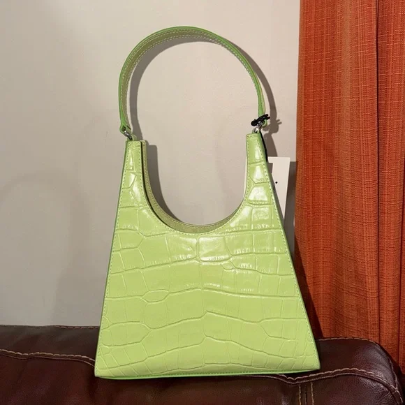 🔥🔥🔥NEW Staud Rey Green Croc Embossed Leather Shoulder Bag - Picture 6 of 14